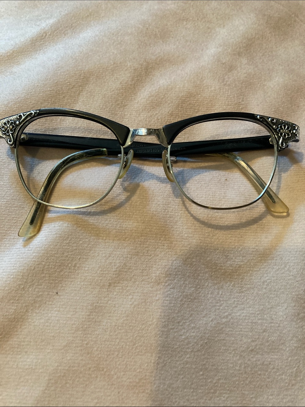 Craft Black and Silver Vintage 1950’s Semi-Rim Cat Eye Eyeglasses